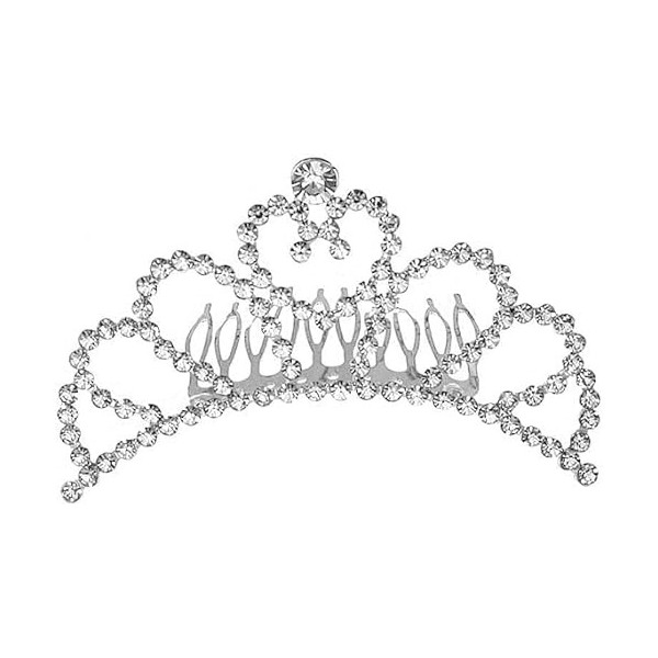 Accessoires pour cheveux – Petite couronne avec cœur – Diadème avec strass blancs en métal avec peigne, essais de danse, mari