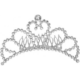 Accessoires pour cheveux – Petite couronne avec cœur – Diadème avec strass blancs en métal avec peigne, essais de danse, mari