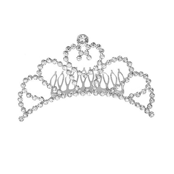 Accessoires pour cheveux – Petite couronne avec cœur – Diadème avec strass blancs en métal avec peigne, essais de danse, mari