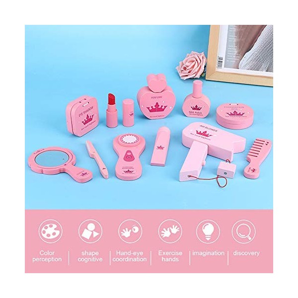 Jouets de maquillage, Qiilu Maquillage Jouets, Portable en Bois Rose Simulation Coiffeuse Cosmétique et Maquillage Accessoire