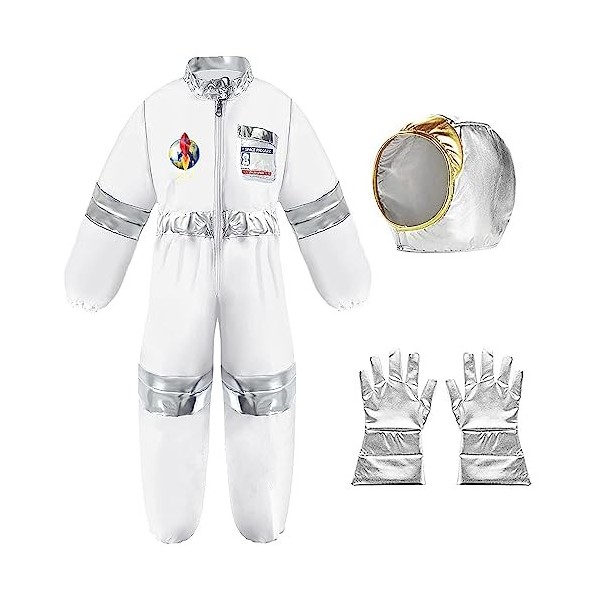 Cnexmin Deguisement Astronaute Enfant Garçon Fille avec Astronaute Casque Astronaute Gants Astronaute Autocollants Espace Ast