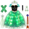 vamei LED Deguisement Anna Fille Robe Anna Enfant Princesse Robe Costume avec Perruque Couronne Gants pour Anniversaire Fête 