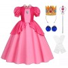 Cnexmin Fille Deguisement Princesse Peach robe de Princesse Peach Fille Costume Halloween Noël Anniversaire Fête Partie Carna