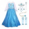 JerrisApparel Robe Costume Petites Filles Princesse Elsa Déguisement Bleu avec Accessoires, 140 