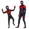 Leezeshaw Costume de super-héros Spider Miles Morales pour garçon, costume dHalloween Spiderman Miles Morales noir pour adul