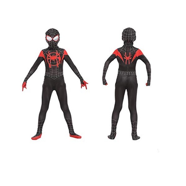 Leezeshaw Costume de super-héros Spider Miles Morales pour garçon, costume dHalloween Spiderman Miles Morales noir pour adul