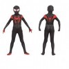 Leezeshaw Costume de super-héros Spider Miles Morales pour garçon, costume dHalloween Spiderman Miles Morales noir pour adul