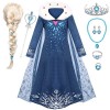 vamei Robe Elsa Fille Déguisement Princesse Elsa Robe Costume avec Perruque Couronne pour Anniversaire Fête Cosplay Halloween