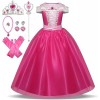 ERMWALR Robe de princesse pour filles avec collier couronne, déguisement de la Belle au bois dormant pour costumade, Hallowee