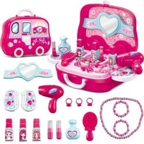 zalati Maquillage Boîte Jouets Ensemble 18 pcs Bijoux avec Voyage Valise Style Jouet Ensemble pour Enfants Jeu de Rôle Preten