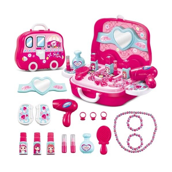 zalati Maquillage Boîte Jouets Ensemble 18 pcs Bijoux avec Voyage Valise Style Jouet Ensemble pour Enfants Jeu de Rôle Preten