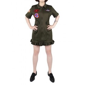 Combinaison Robe aviateur pour Fans de Top Gun | Costume de Pilote de Chasse pour Femmes | Vert Olive | Taille: M