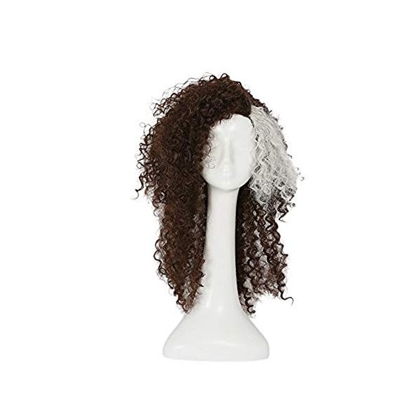 Femmes Curly Marron Perruque Blanc Front Cheveux Halloween Robe de Fantaisie Cosplay Accessoires