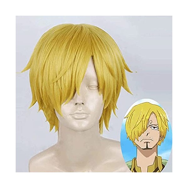 KFMJF Cosplay Anime Faux Cheveux pour One Piece Sanji, Costume, ​Perruque, Fête, Carnaval, Vie Nocturne, Concerts, Mariage