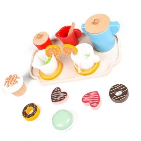 Fiorky Ensemble de gâteau à dessert en bois pour le thé, la motricité fine, la force de préhension, le jeu de simulation, acc