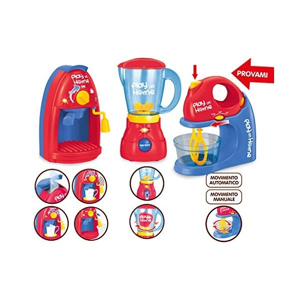 Teorema 66654 – Playset de cuisine 3 en 1 avec machine à café, mixeur, robot pâtissier, accessoires