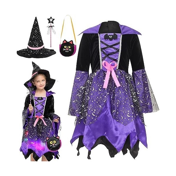 Fulidngzg Costume de princesse pour fille - Costume de sorcière - Robe de princesse - Avec accessoires - Costume de Raiponce 