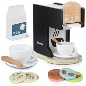 Accessoires de cuisine pour enfants - Machine à café en bois - Machine à expresso - Jouets de cuisine pour filles et garçons 