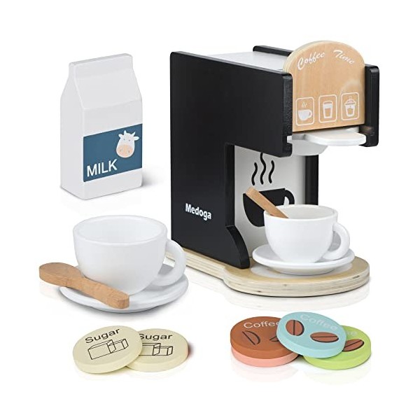 Accessoires de cuisine pour enfants - Machine à café en bois - Machine à expresso - Jouets de cuisine pour filles et garçons 
