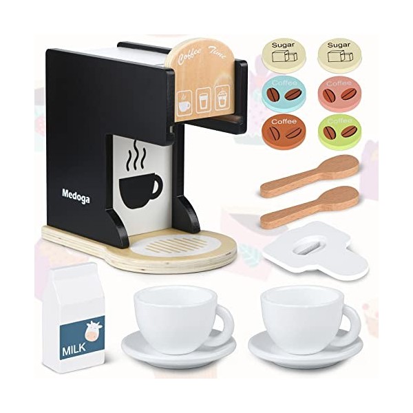 Accessoires de cuisine pour enfants - Machine à café en bois - Machine à expresso - Jouets de cuisine pour filles et garçons 