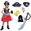 Sincere Party Robe de princesse pirate de luxe avec chapeau, épée, patch pour les yeux et porte-monnaie pirate 7-8 ans
