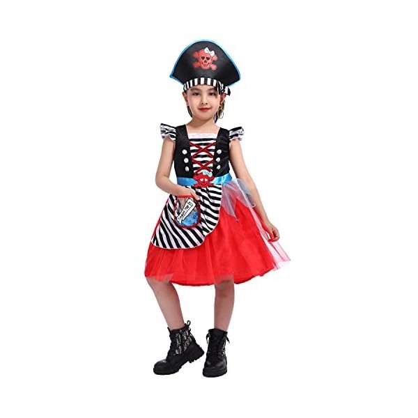 Sincere Party Robe de princesse pirate de luxe avec chapeau, épée, patch pour les yeux et porte-monnaie pirate 7-8 ans