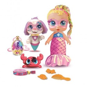 Bizak Super Cute Regi Sirène + Chiot, Petite Sirène Super Cute Regi Qui Peut se mouiller, Pack Comprend Son Chien Snowball, U