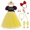 IMEKIS Enfant Filles Blanche-Neige Costume Princesse Halloween Cosplay Habillage De Noël Fantaisie Robe En Tulle Avec Accesso