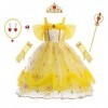 IBAKOM Déguisement Princesse Belle Enfants Filles Costume Halloween Carnaval Noël Cosplay Fête Anniversaire Hors Épaule Brodé