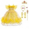 IBAKOM Déguisement Princesse Belle Enfants Filles Costume Halloween Carnaval Noël Cosplay Fête Anniversaire Hors Épaule Brodé