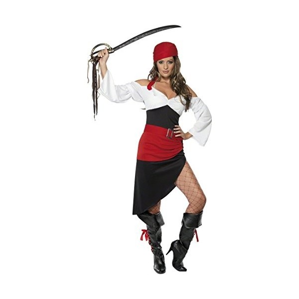 Smiffys Costume jeune pirate coquine avec jupe, haut, ceinture et foulard, Noir