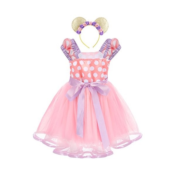 Costume de princesse à pois pour petite fille - Pour mariage, baptême, anniversaire, tutu - Avec nœud papillon - Pour danse, 