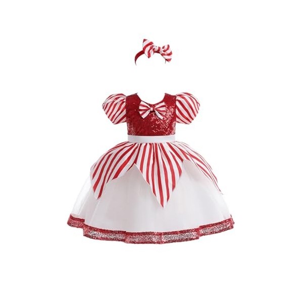 Oyolan Enfant Fille Déguisement Lutin de Noël Robe Velours/Paillette Costume Noël Tenue Cosplay Mère Noël Spectacle 3-14 Ans 