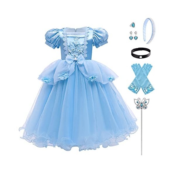 Odizli Cendrillon Costume Enfant Fille Princesse Robe Tulle Longue Robe de Bal Halloween Noël Carnaval Party Cosplay + Access