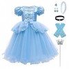 Odizli Cendrillon Costume Enfant Fille Princesse Robe Tulle Longue Robe de Bal Halloween Noël Carnaval Party Cosplay + Access