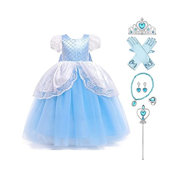 IBAKOM Fille Robe Princesse Cendrillon Costume Déguisement Conte Fées Sophia Raiponce Cosplay Halloween Carnaval Noël Habille