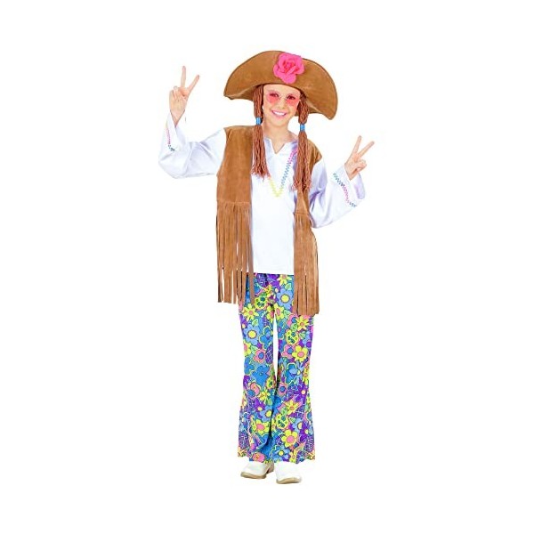 "WOODSTOCK HIPPIE GIRL" shirt with vest, pants, hat with hair - 158 cm / 11-13 Years 