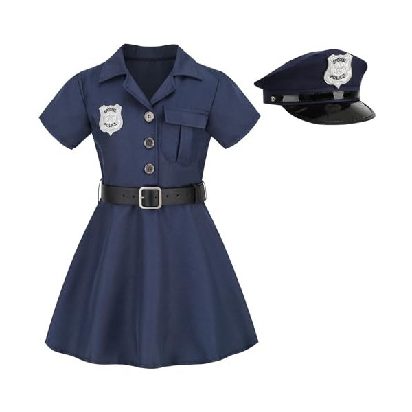 maxToonrain Costume de policier de luxe pour filles – Costume de policier pour Halloween, Noël – avec chapeau 7 à 8 ans, rob