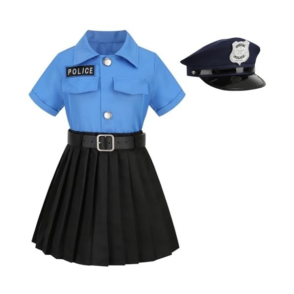 maxToonrain Costume de policier de luxe pour filles – Costume de policier pour Halloween, Noël – avec chapeau 7 à 8 ans, rob