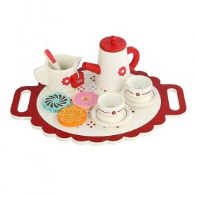 Katutude Service à Thé Jouets en Bois pour Enfants, Tea Party Jeux de Rôle, Accessoires de Cuisine pour Enfants avec Nourritu