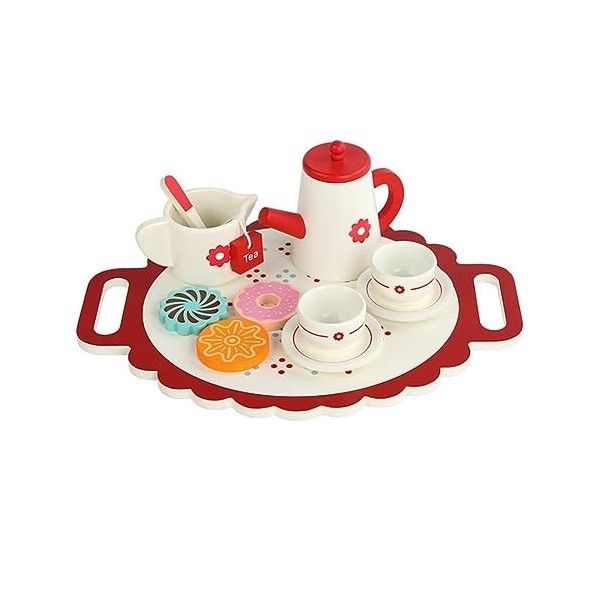 Katutude Service à Thé Jouets en Bois pour Enfants, Tea Party Jeux de Rôle, Accessoires de Cuisine pour Enfants avec Nourritu