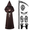Costume de moine, costume dHalloween moine prêtre robe avec capuche médiévale pour homme avec collier croix, ceinture, faux,