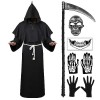 Costume de moine, costume dHalloween moine prêtre robe avec capuche médiévale pour homme avec collier croix, ceinture, faux,