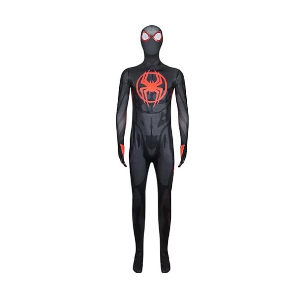 Leezeshaw Costume de super-héros Spiderman Miles Morales pour garçon, costume dHalloween Spiderman Miles Morales noir pour a