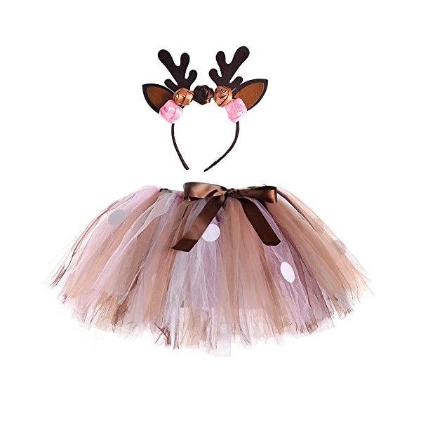 FYMNSI Costume de princesse pour enfant fille Halloween Noël fête cosplay tutu avec bandeau, renne café, 9-12 ans