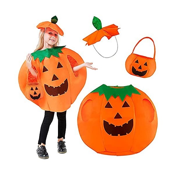 SHUOYUE Costume de citrouille pour Halloween - Costume de citrouille pour fille - Costume dHalloween avec vêtements chapeau,