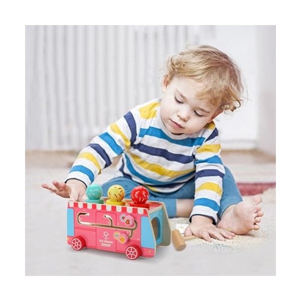 ZONEWD Ensemble de Jeu de Camion de crème glacée,Nourriture et Accessoires de Jeu dimitation 5 en 1 en Bois - Jouets de tri 