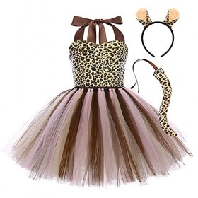 OBEEII Déguisement Danimaux Enfant Robe de Léopard/Girafe/Zèbre/Tigre/Vaches Tutu Princesse Cosplay Carnaval Halloween Fêtes