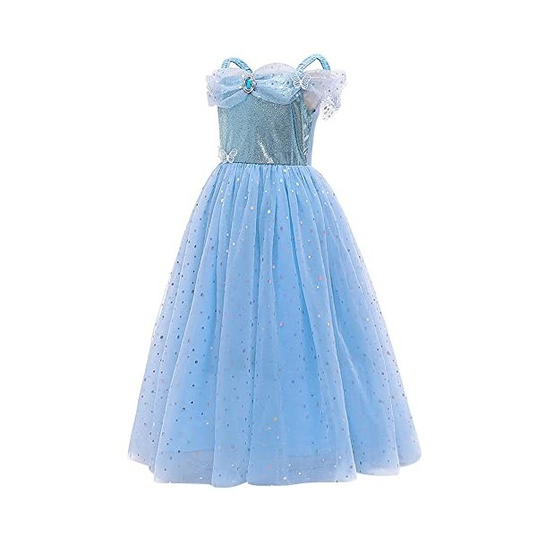 IMEKIS Enfant Fille Cendrillon Sofia Costume Princesse Halloween Noël Carnaval Cosplay Déguisement Fleur Aurora Robe avec Fée