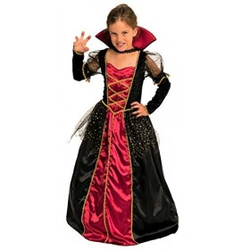 Magicoo Costume de princesse vampire pour filles Halloween Rouge et noir – Déguisement enfant fille robe & col, 5-6 ans 110-